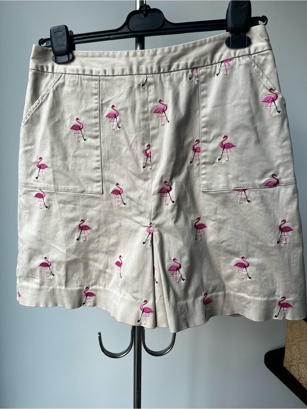 Lilly Pulitzer Khaki Skort with Pink Flamingo Embroidery